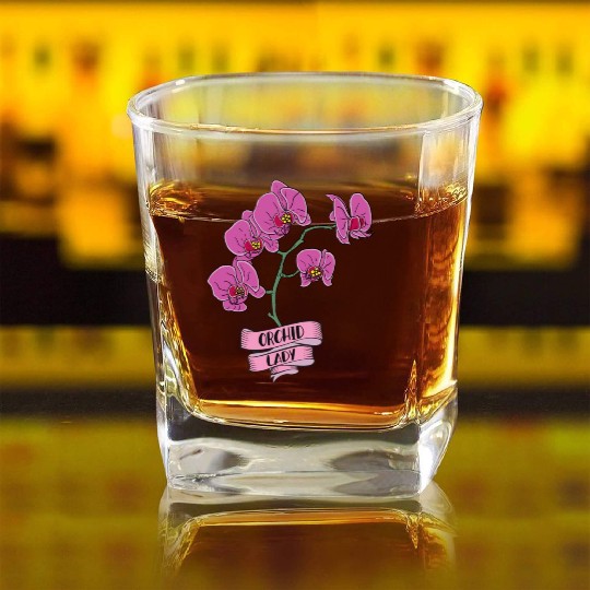 Orchid Plant Lady Cartoon Square Whiskey Glasses