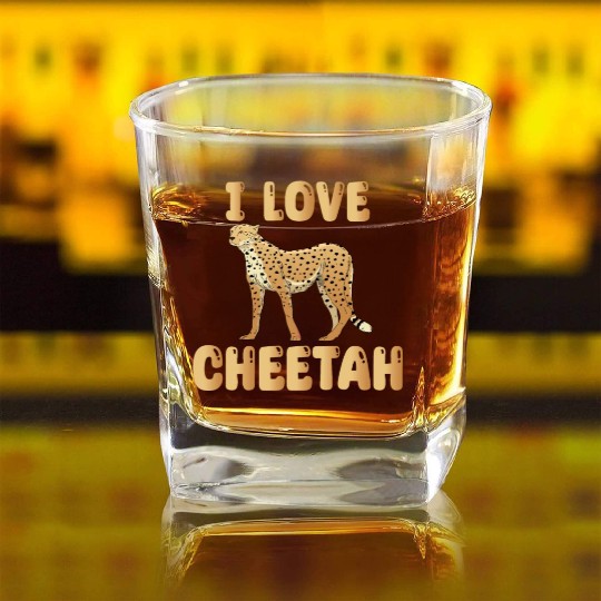 I Love Cheetah Square Whiskey Glasses