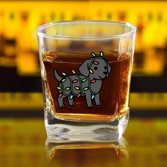 Great Dane Christmas Lights Square Whiskey Glasses
