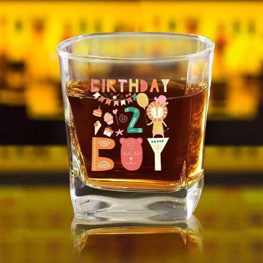 Birthday Boy Toddler Lion cartoon Outfit 2nd Years Square Whiskey Glasses