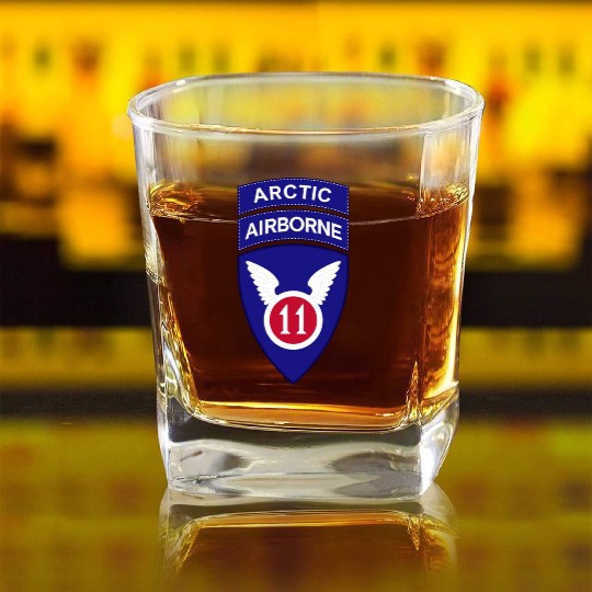 11th Airborne Division w Arctic Tab wo Txt X 300 Square Whiskey Glasses