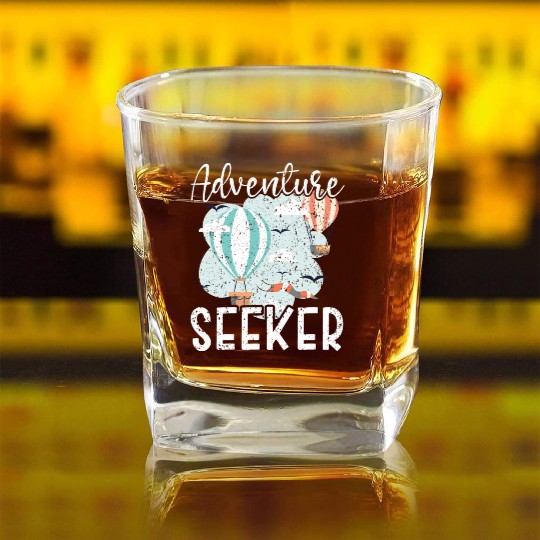 Adventure Seeker Hot Air Balloon Lover Aeronaut Square Whiskey Glasses
