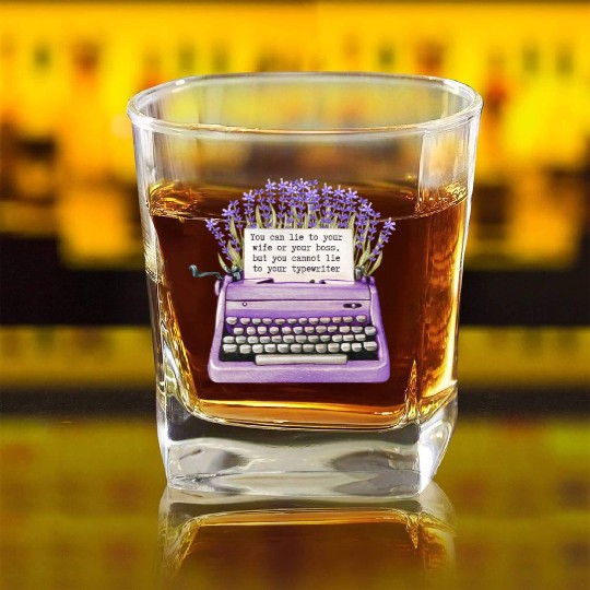 Cute Purple Flower Printed Typewriter Square Whiskey Glasses
