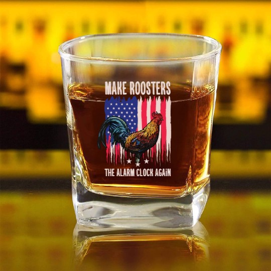 Funny Patriotic Rooster Lover Cartoon Square Whiskey Glasses