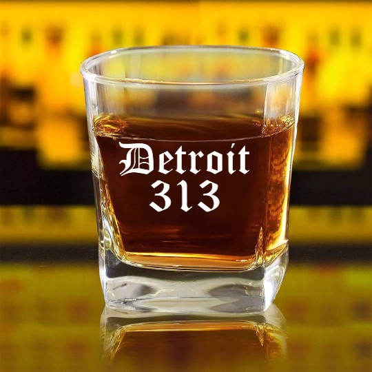 Detroit Michigan 33 Square Whiskey Glasses