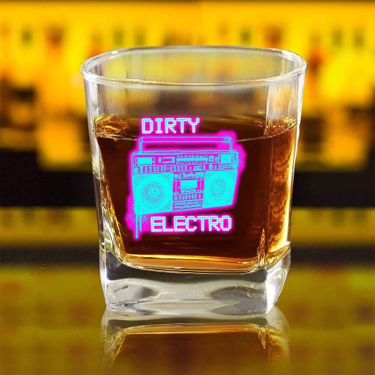 Dirty Electro Music Neon Spray Painted Graffiti Square Whiskey Glasses