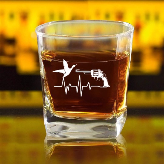 Heartbeat Bird Weapon Gun Hunting Gift for Hunter Square Whiskey Glasses