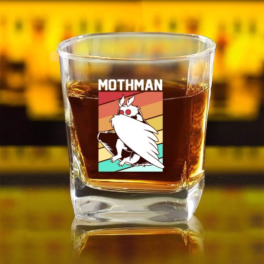 Retro Mothman Cryptid 80s Vintage Mothman Square Whiskey Glasses