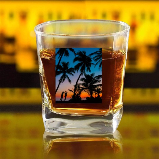 SWEETNESS OF DANCE -SUNSET IMAGE. Square Whiskey Glasses