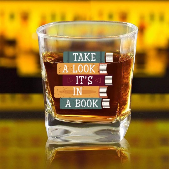 Take A Look It's A Book Retro Rainbow Reading Square Whiskey Glasses