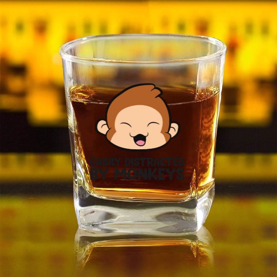 Monkey Ape Lover Easily Distracted By Monkeys Square Whiskey Glasses