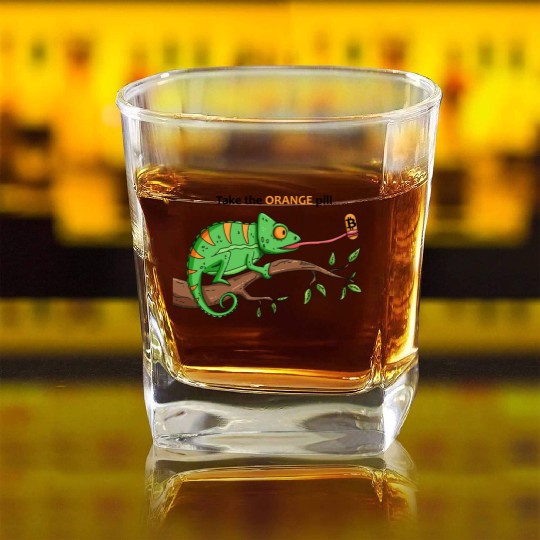 Bitcoin Chameleon BTC logo Crypto lover Hodl Square Whiskey Glasses