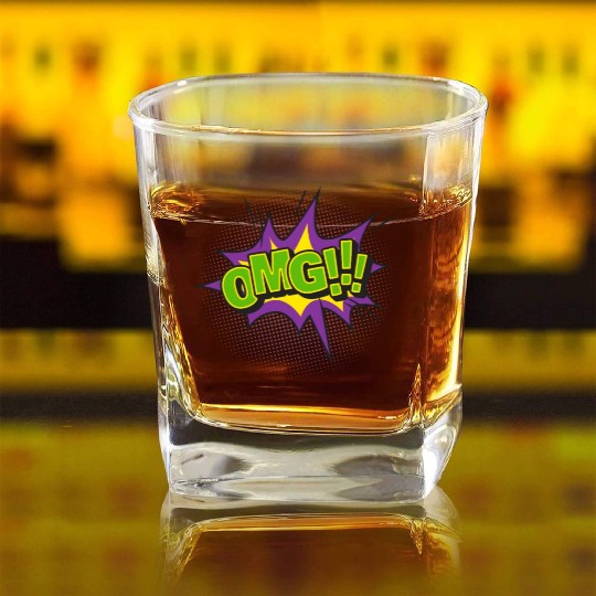 Comic Style OMG Expression Design Square Whiskey Glasses