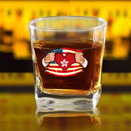 Hong Kongese Who Live in America HongKong Flag Square Whiskey Glasses