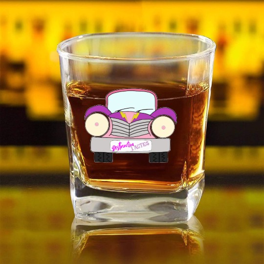Old Car Girly Distraction Tactics Pink and Purple Square Whiskey Glasses