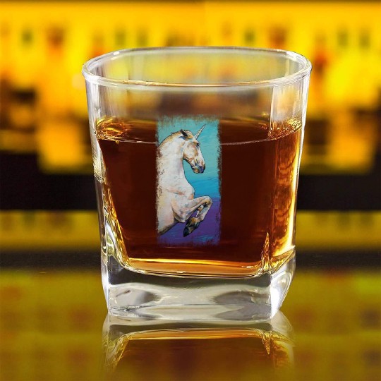 White Unicorn Design Square Whiskey Glasses