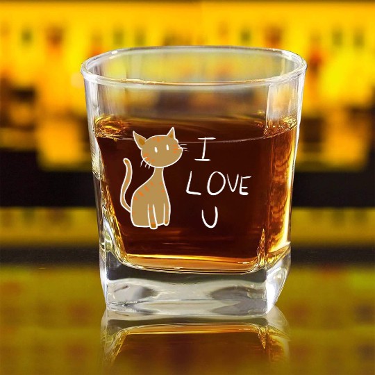 brown cat i love you Square Whiskey Glasses