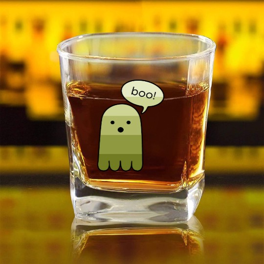 Olive Green Boo Ghost Halloween Square Whiskey Glasses