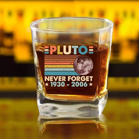 Pluto Never Forget Astronomy Space Science Nerd Square Whiskey Glasses