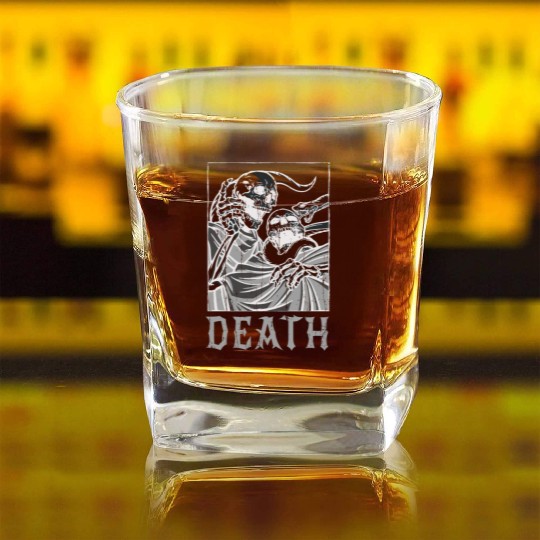 Skeleton Bones Tarot Card Occult Death Gothic Square Whiskey Glasses