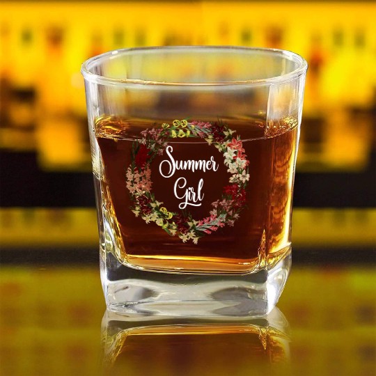 Summer Girl Gladious Flower Leo Zodiac Born In Aug Square Whiskey Glasses