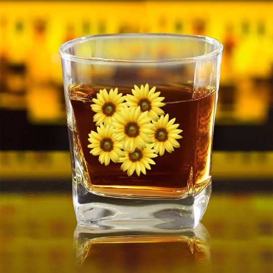 Sunflower Sheet Stickers Square Whiskey Glasses