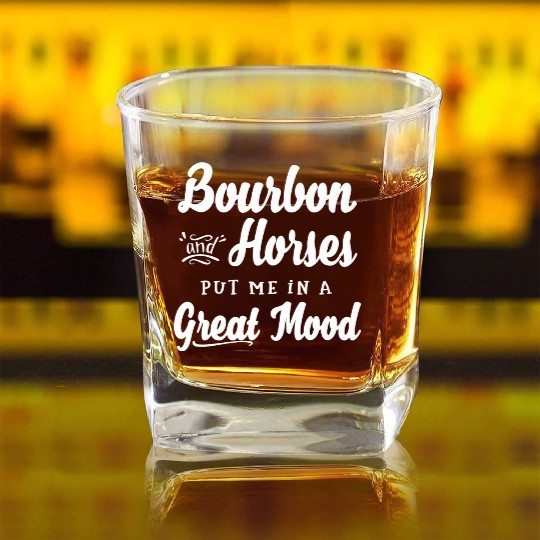 Mens Bourbon and Horses Great Mood Fun Kentucky Square Whiskey Glasses