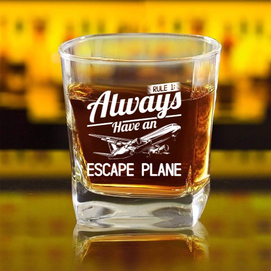 Airline Pilot Pun Escape Plane Aircraft Pilot Square Whiskey Glasses