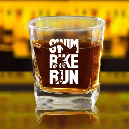 Swim Bike Run Square Whiskey Glasses