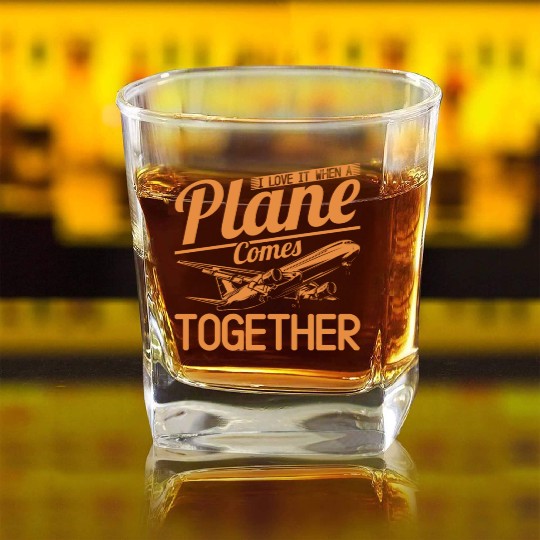Airline Pilot Plane Comes Together Aircraft Pun Square Whiskey Glasses