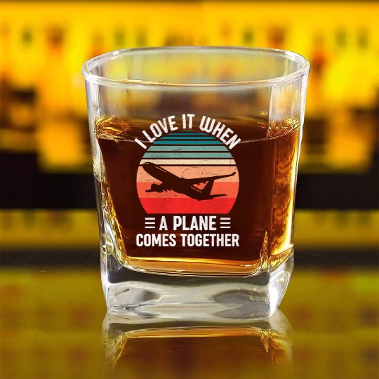 Airline Pilot Plane Comes Together Aircraft Pun Square Whiskey Glasses