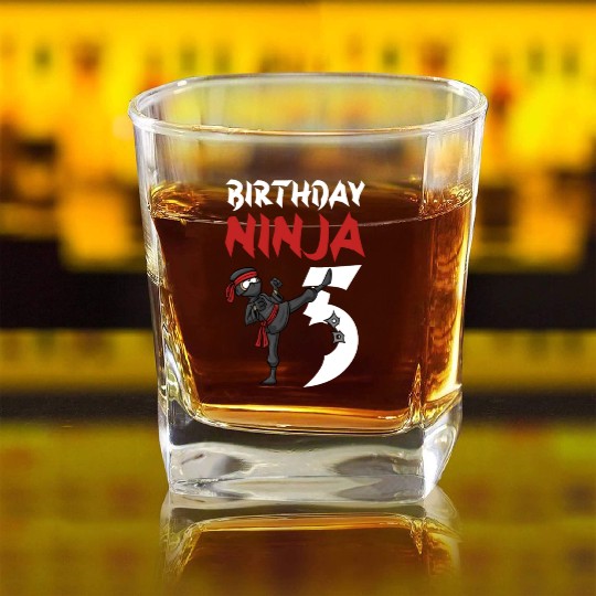 Birthday Party 5 Years Old Japanese Ninja Birthday Square Whiskey Glasses