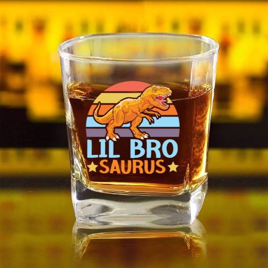Lil Bro Saurus Best Bro Ever Brotherhood Dinosaur Square Whiskey Glasses