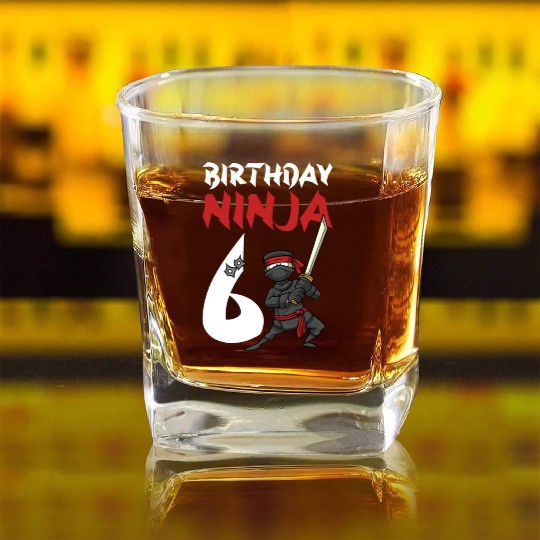 Birthday Party 6 Years Old Japanese Ninja Birthday Square Whiskey Glasses
