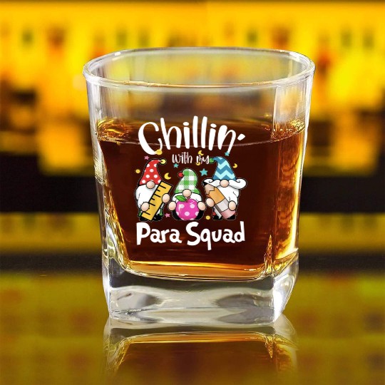 Para Squad Chillin Gnomes Christmas Teacher Square Whiskey Glasses