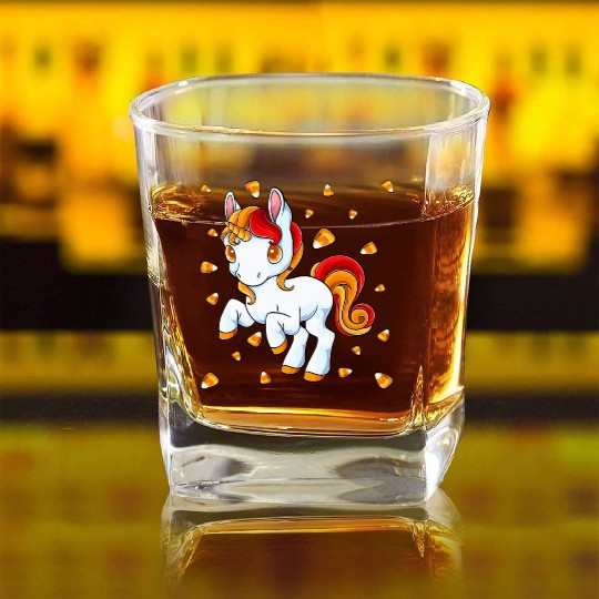 Halloween Unicorn Pony Candy Corn Halloween Square Whiskey Glasses