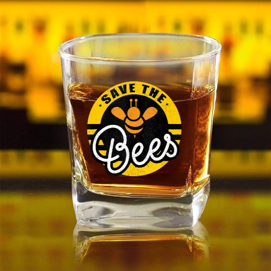 Save The Bees Earth Lover Planet Beekeeper Beekeep Square Whiskey Glasses