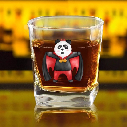 Panda bear in vampire costume Square Whiskey Glasses