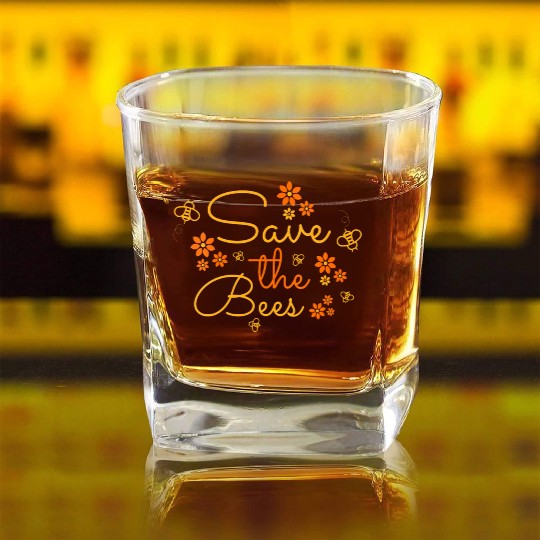 Womens Save The Bees Sweet Insect Gift For Honeybe Square Whiskey Glasses