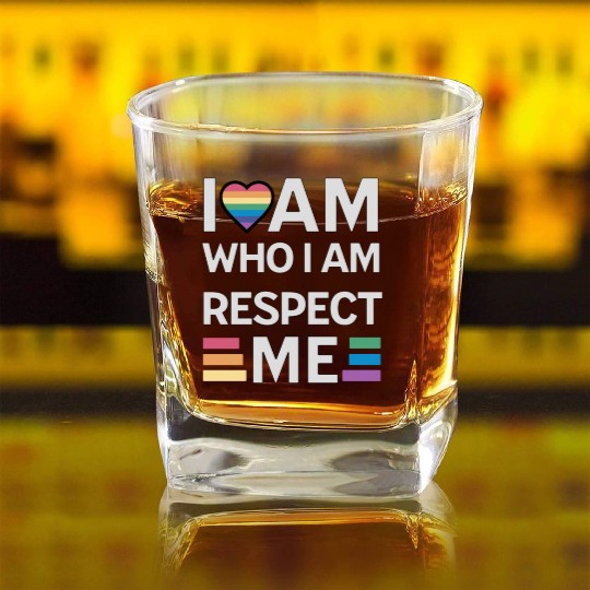 i am who i am respect me rainbow unisex Square Whiskey Glasses