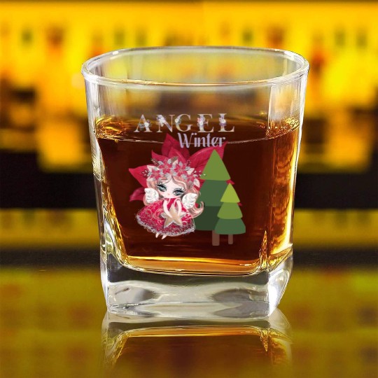 Winter Angel Christmas Tree Poinsettia Square Whiskey Glasses
