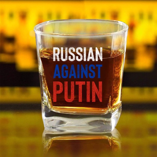 Russian against Putin russia flag grunge Square Whiskey Glasses