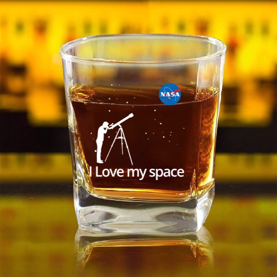 NASA I Love My Space Telescope Galaxy Square Whiskey Glasses