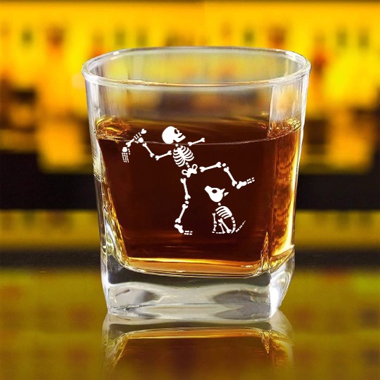 Funny Fetch Bone Pet Dog Walking Skeleton Dog Love Square Whiskey Glasses