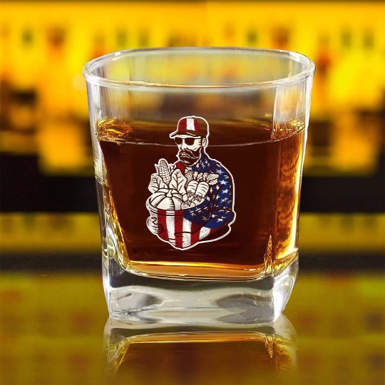 Farming Farmer American Flag Us Square Whiskey Glasses