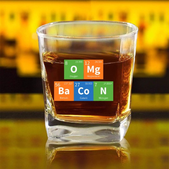OMG Bacon Science Periodic Table Square Whiskey Glasses