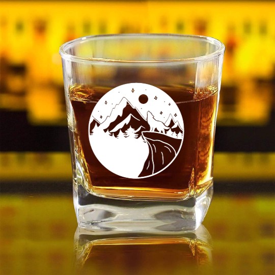 Wolf on the Mountain Square Whiskey Glasses