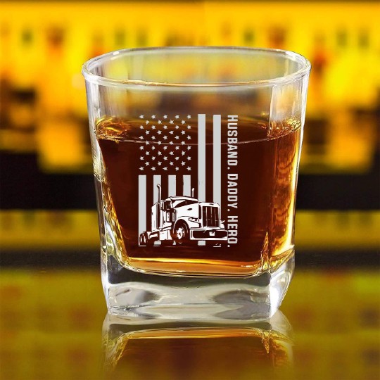 Patriotic Trucker Dad Truck Driver Square Whiskey Glasses