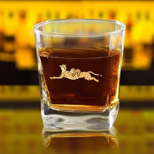 Sloth Rides Cheetah Funny Animals Lover Gift Square Whiskey Glasses
