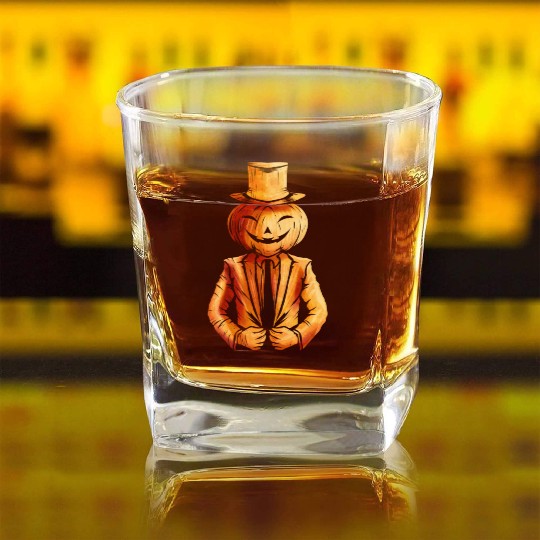 Realistic Jack O Lantern Pumpkin Man In Suit Square Whiskey Glasses